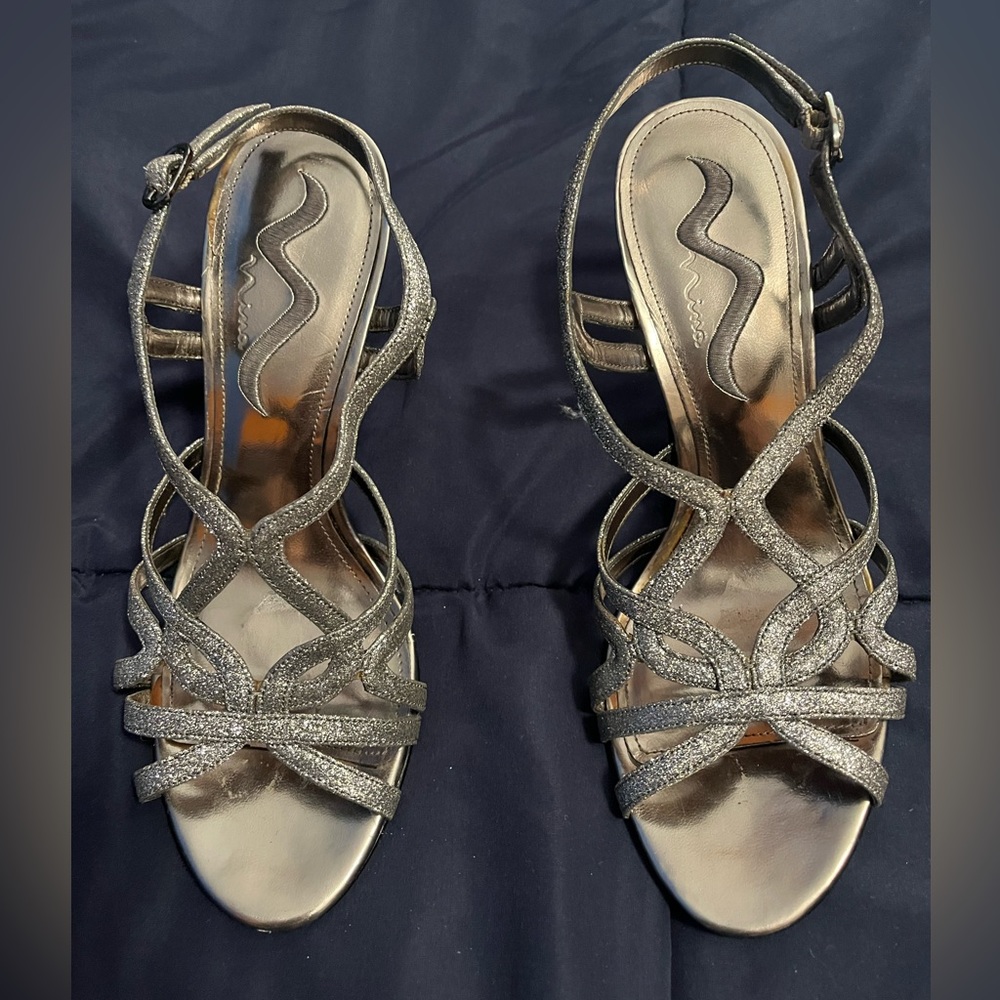 Nina sparkly silver strappy dressy sandals